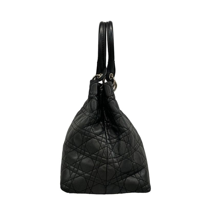 Dior Christian Dior Tote Bag Canage Stitch Black Silver Hardware Lambskin