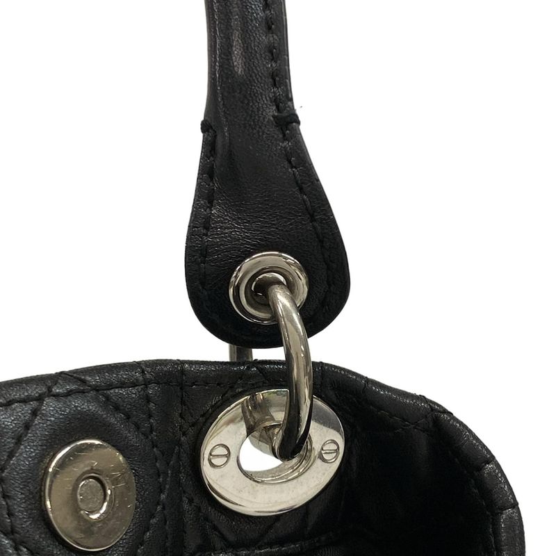 Dior Christian Dior Tote Bag Canage Stitch Black Silver Hardware Lambskin