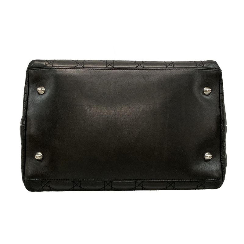 Dior Christian Dior Tote Bag Canage Stitch Black Silver Hardware Lambskin