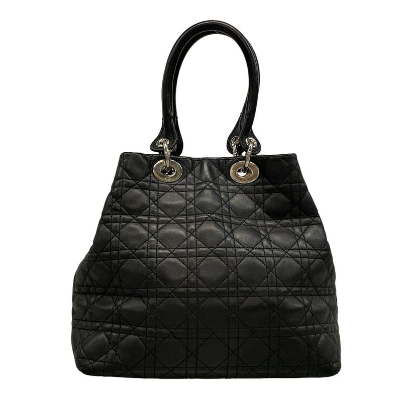 Dior Christian Dior Tote Bag Canage Stitch Black Silver Hardware Lambskin