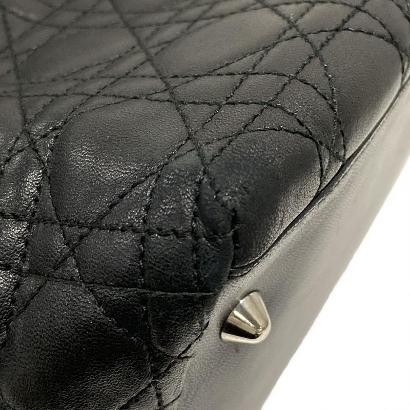 Dior Christian Dior Tote Bag Canage Stitch Black Silver Hardware Lambskin