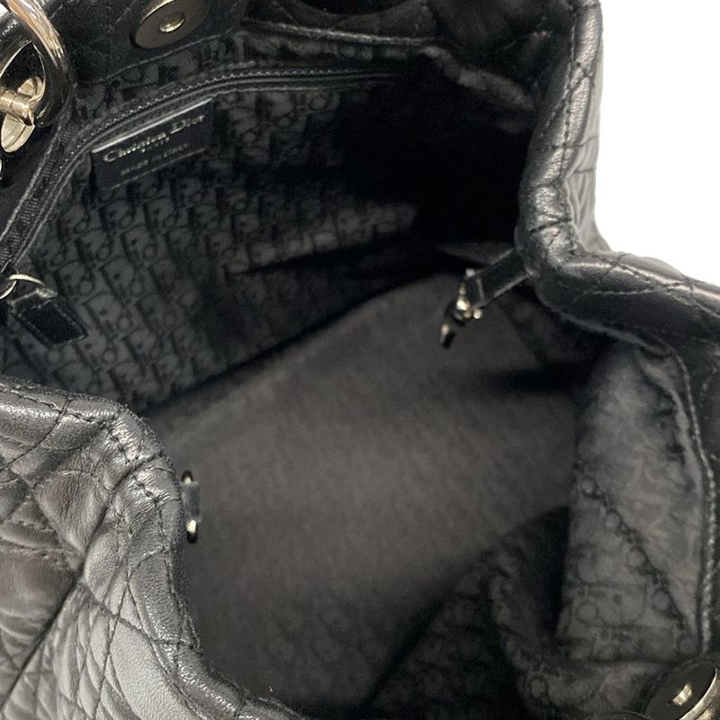 Dior Christian Dior Tote Bag Canage Stitch Black Silver Hardware Lambskin