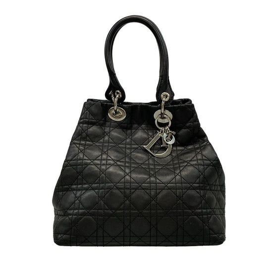 Dior Christian Dior Tote Bag Canage Stitch Black Silver Hardware Lambskin