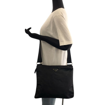 Prada Tessuto Triangle Logo Plate Black Silver Hardware Nylon Shoulder Bag