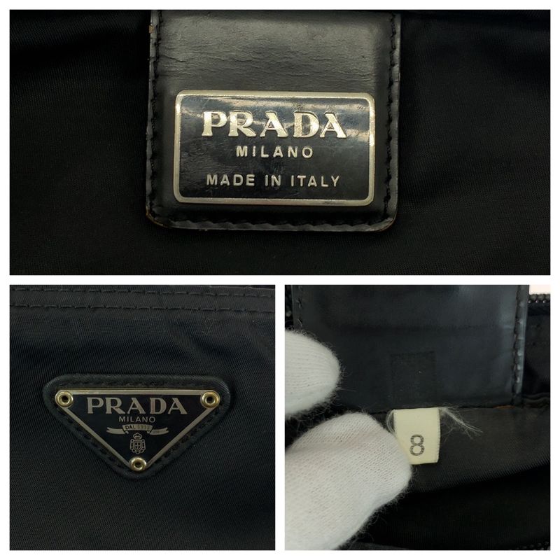 Prada Tessuto Triangle Logo Plate Black Silver Hardware Nylon Shoulder Bag
