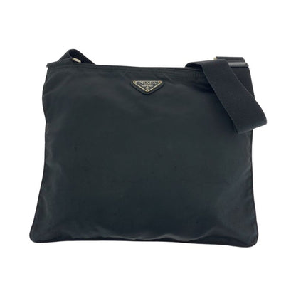 Prada Tessuto Triangle Logo Plate Black Silver Hardware Nylon Shoulder Bag