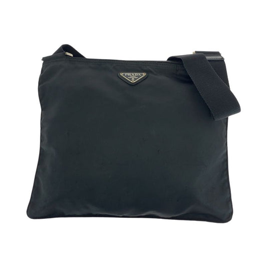 Prada Tessuto Triangle Logo Plate Black Silver Hardware Nylon Shoulder Bag