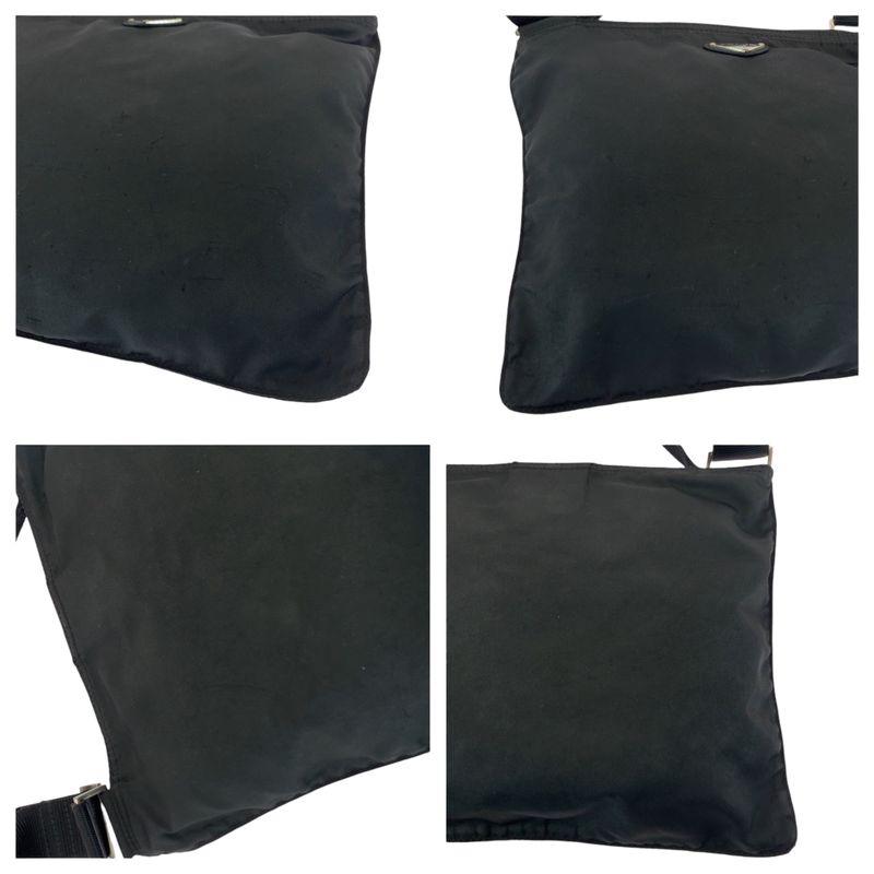 Prada Tessuto Triangle Logo Plate Black Silver Hardware Nylon Shoulder Bag