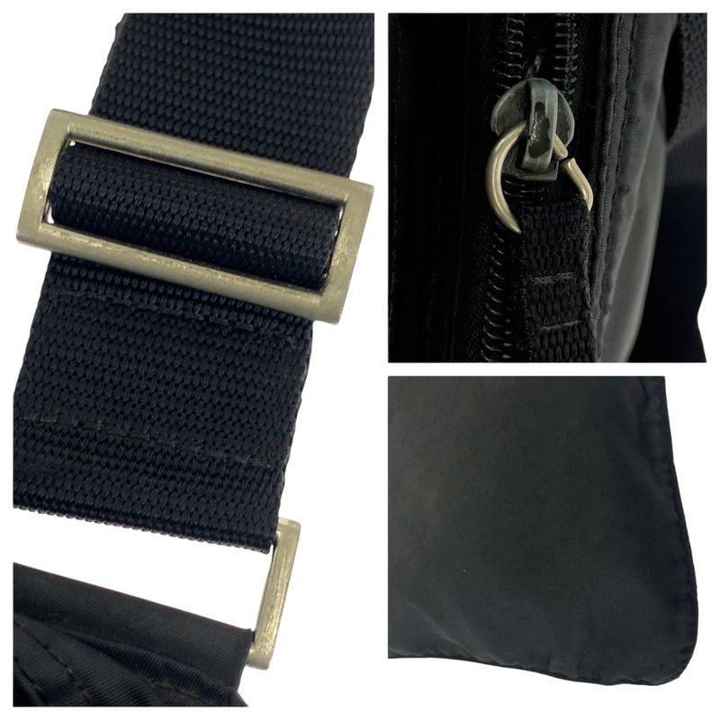 Prada Tessuto Triangle Logo Plate Black Silver Hardware Nylon Shoulder Bag