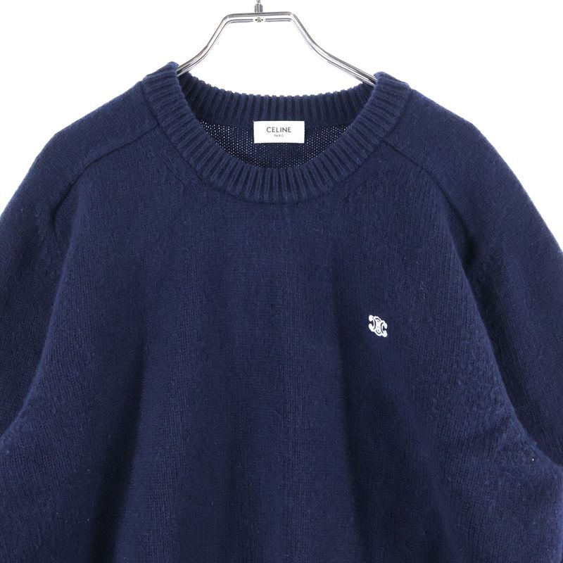 Celine Triomphe Embroidered Crewneck Sweater Knit Navy 2ac85048t