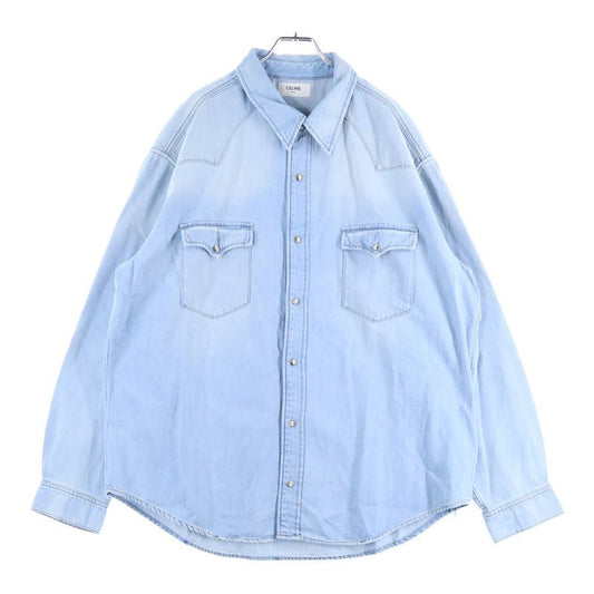 Celine Western Shirt in Faded Summer Wash Denim 2t303361u.08yk Western Denim