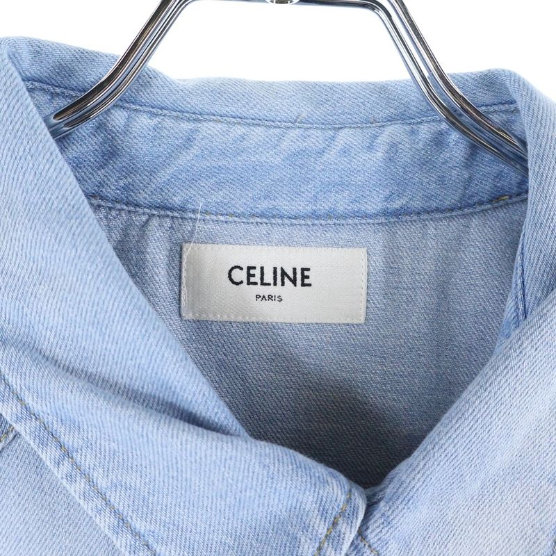 Celine Western Shirt in Faded Summer Wash Denim 2t303361u.08yk Western Denim