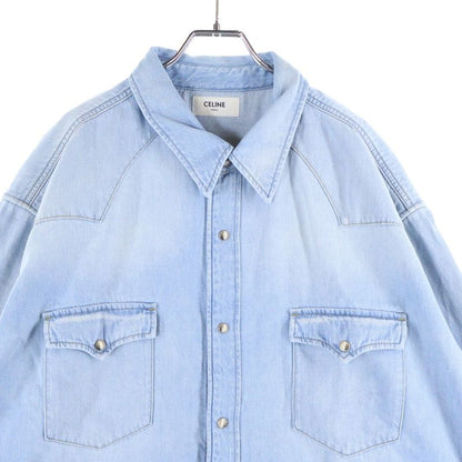 Celine Western Shirt in Faded Summer Wash Denim 2t303361u.08yk Western Denim