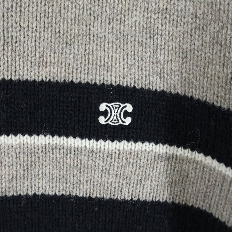 Celine 23aw Triomphe Embroidered Striped Crew Neck Knit Sweater Long Sleeve