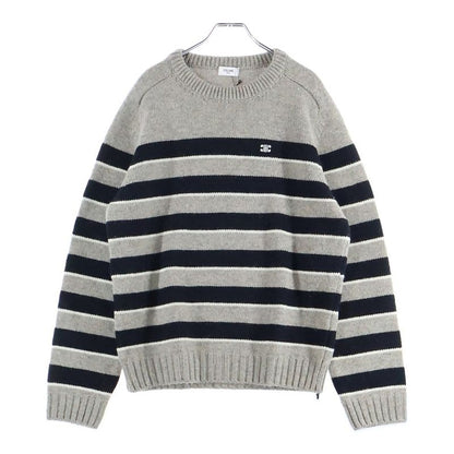 Celine 23aw Triomphe Embroidered Striped Crew Neck Knit Sweater Long Sleeve