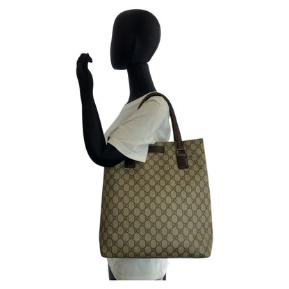 Gucci Beige Brown GG Supreme Canvas Leather 131220 Tote Bag Shoulder Bag Women