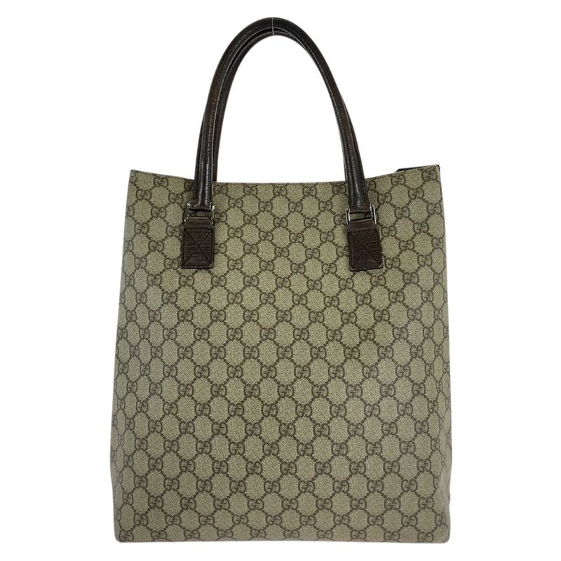Gucci Beige Brown GG Supreme Canvas Leather 131220 Tote Bag Shoulder Bag Women