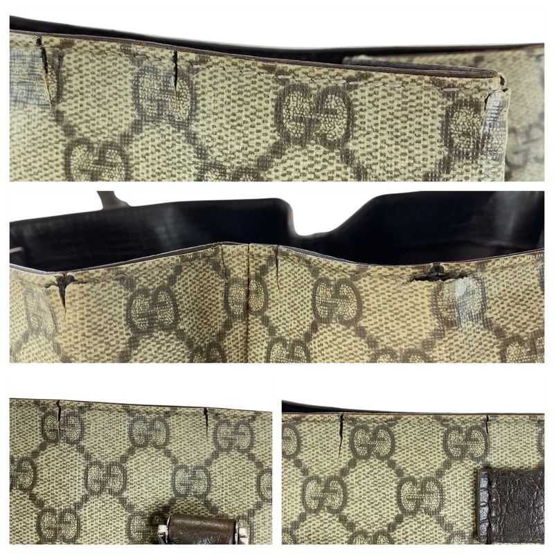 Gucci Beige Brown GG Supreme Canvas Leather 131220 Tote Bag Shoulder Bag Women