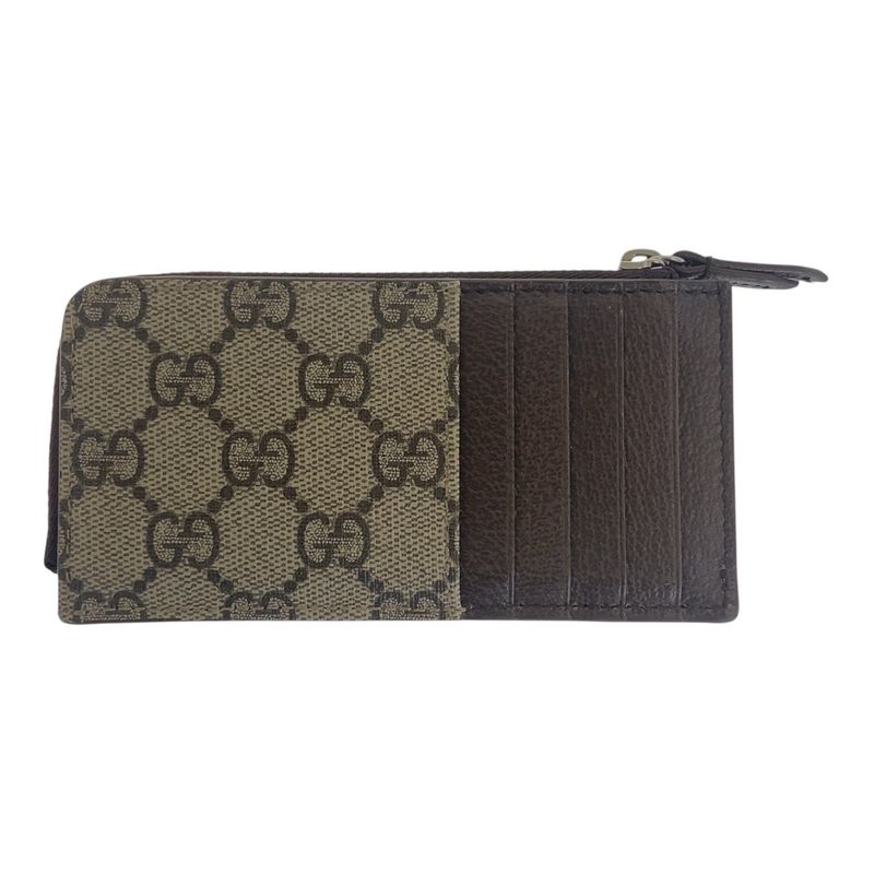 Gucci GG Detail Beige Brown GG Supreme Canvas 295233 2184 Card Case Coin Case