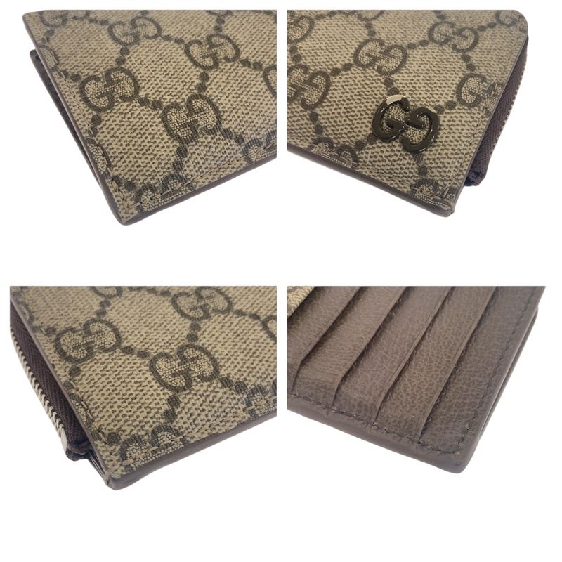 Gucci GG Detail Beige Brown GG Supreme Canvas 295233 2184 Card Case Coin Case