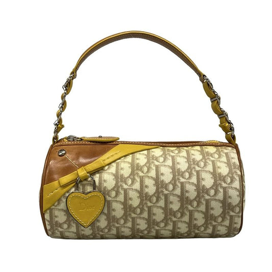 Dior Christian Dior Handbag Romantic Ivory X Brown X Yellow Heart Ribbon Leather