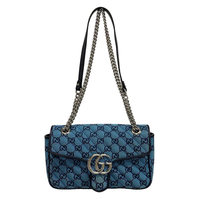 Gucci GG Marmont Quilted Small Shoulder Bag 443497 Blue and Dark Navy Leather