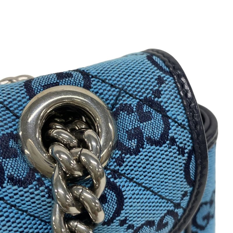 Gucci GG Marmont Quilted Small Shoulder Bag 443497 Blue and Dark Navy Leather