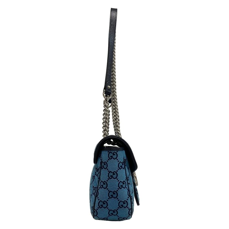 Gucci GG Marmont Quilted Small Shoulder Bag 443497 Blue and Dark Navy Leather
