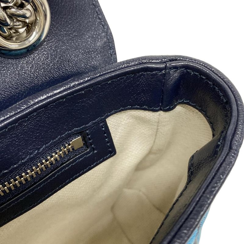 Gucci GG Marmont Quilted Small Shoulder Bag 443497 Blue and Dark Navy Leather