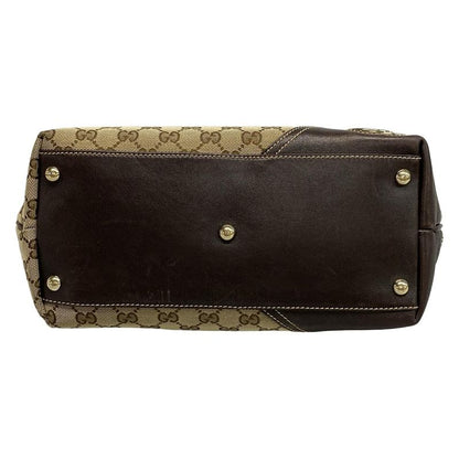 Gucci Tote Bag GG Patternnew Britt 169946 Beige and Dark Brown Leather