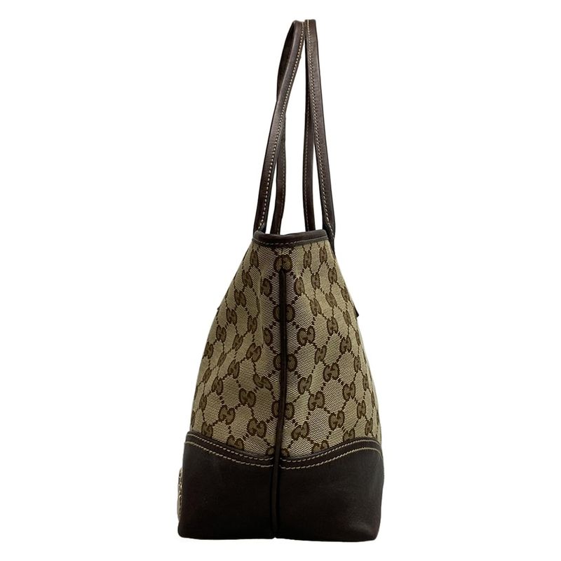 Gucci Tote Bag GG Patternnew Britt 169946 Beige and Dark Brown Leather