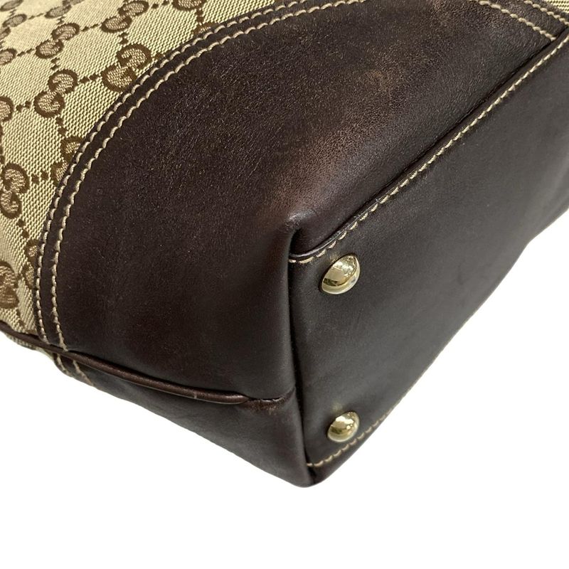 Gucci Tote Bag GG Patternnew Britt 169946 Beige and Dark Brown Leather