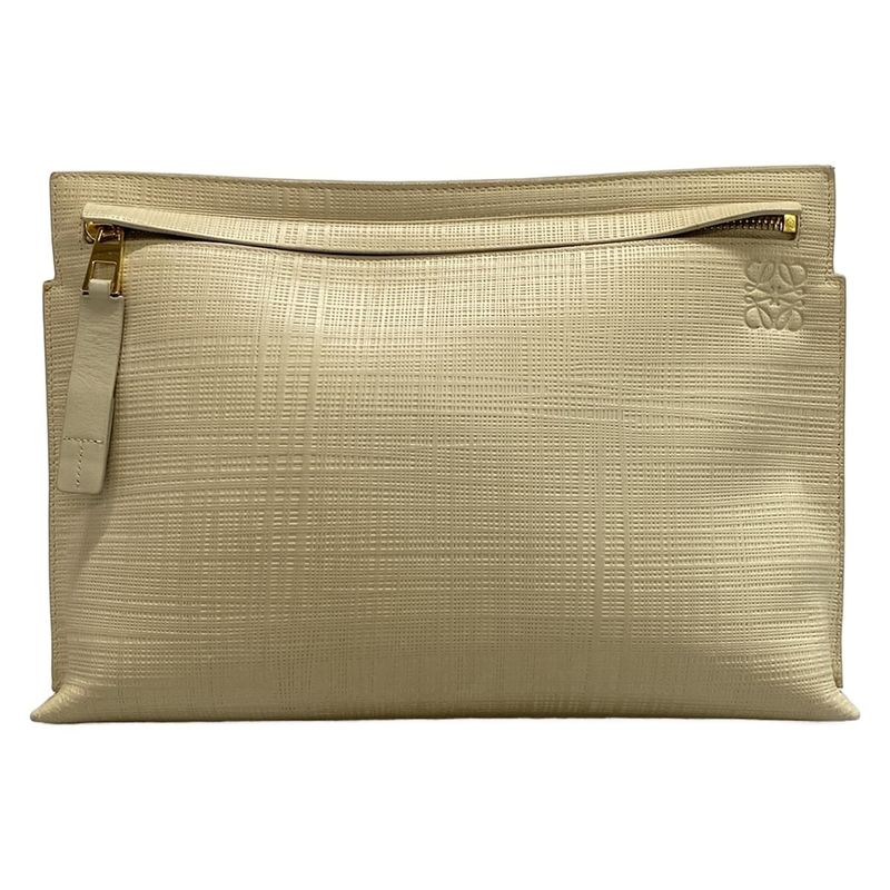 Loewe Clutch Bag - Gray Beige Shape Stamped Leather