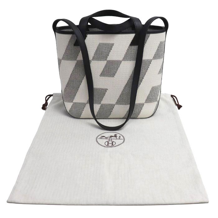 Hermes Toile Ash H Ambier PM 2way Shoulder Bag White Black Ladies Preowned