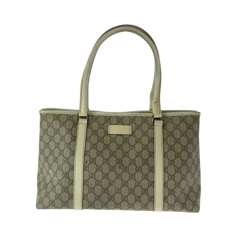 Gucci Beige Ivory Silver Hardware GG Supreme Canvas 114695 Tote Bag Shoulder