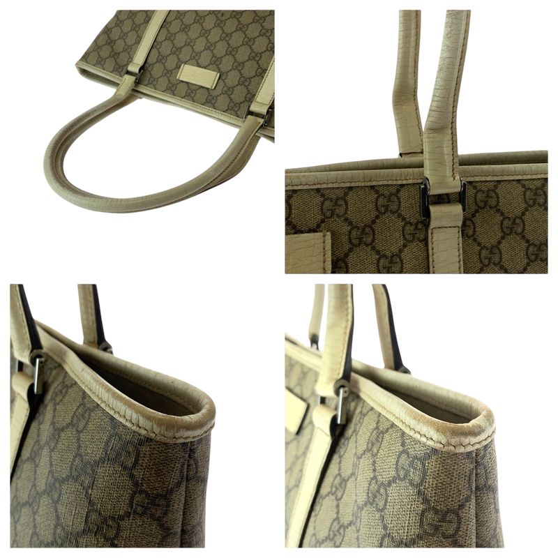 Gucci Beige Ivory Silver Hardware GG Supreme Canvas 114695 Tote Bag Shoulder