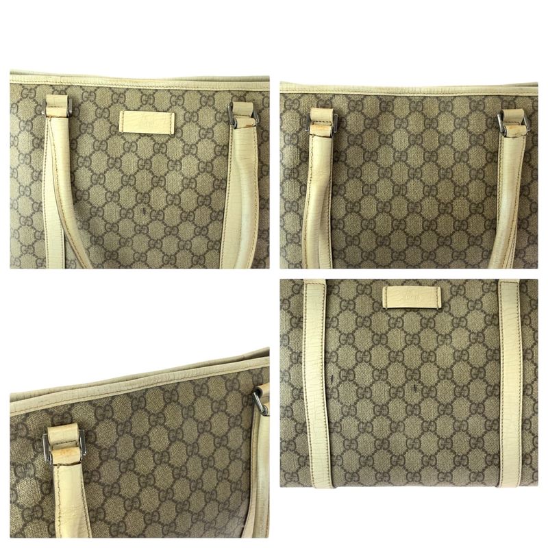 Gucci Beige Ivory Silver Hardware GG Supreme Canvas 114695 Tote Bag Shoulder