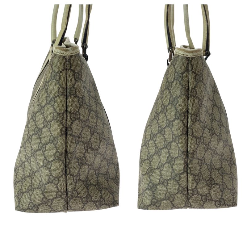 Gucci Beige Ivory Silver Hardware GG Supreme Canvas 114695 Tote Bag Shoulder