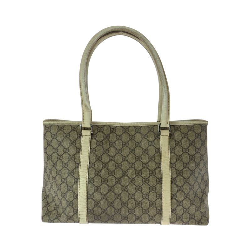 Gucci Beige Ivory Silver Hardware GG Supreme Canvas 114695 Tote Bag Shoulder