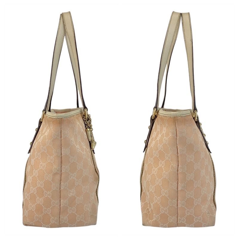 Gucci Sherry Line Pink Ivory GG Canvas Leather 137396 Tote Bag Shoulder Bag
