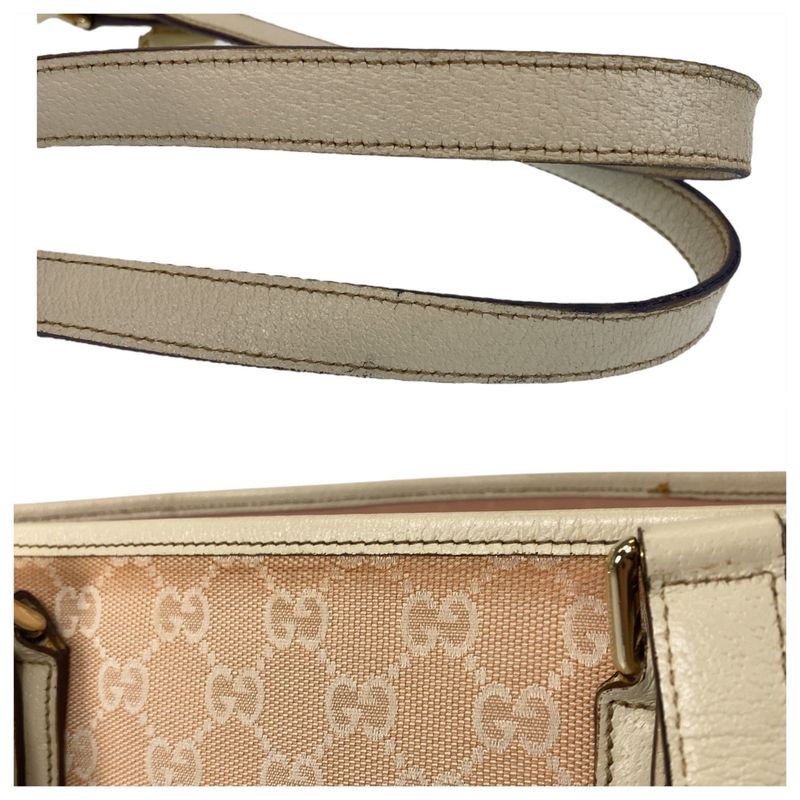 Gucci Sherry Line Pink Ivory GG Canvas Leather 137396 Tote Bag Shoulder Bag