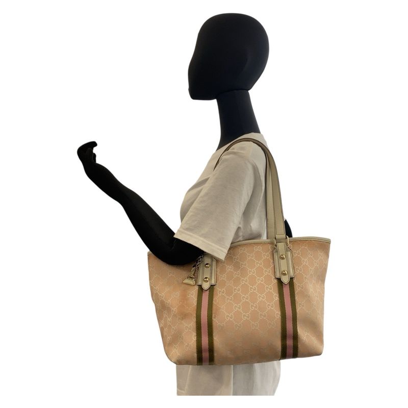 Gucci Sherry Line Pink Ivory GG Canvas Leather 137396 Tote Bag Shoulder Bag