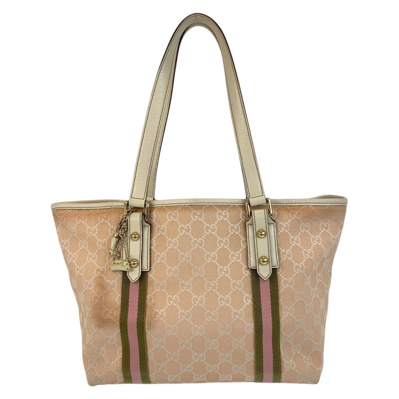Gucci Sherry Line Pink Ivory GG Canvas Leather 137396 Tote Bag Shoulder Bag