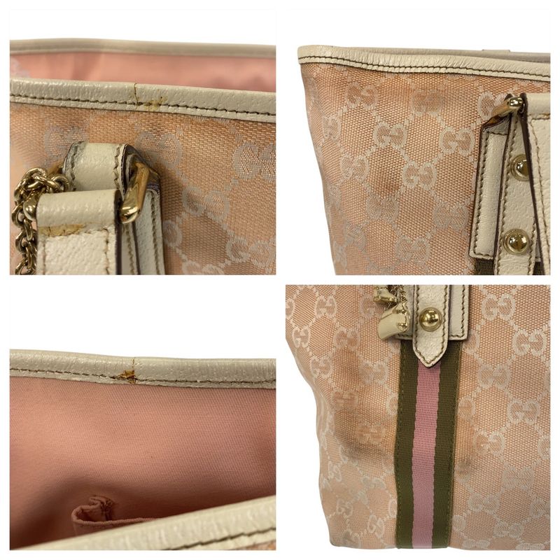 Gucci Sherry Line Pink Ivory GG Canvas Leather 137396 Tote Bag Shoulder Bag