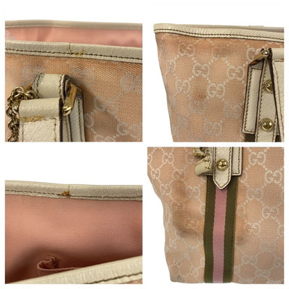 Gucci Sherry Line Pink Ivory GG Canvas Leather 137396 Tote Bag Shoulder Bag