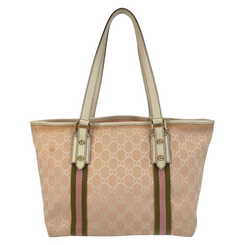 Gucci Sherry Line Pink Ivory GG Canvas Leather 137396 Tote Bag Shoulder Bag