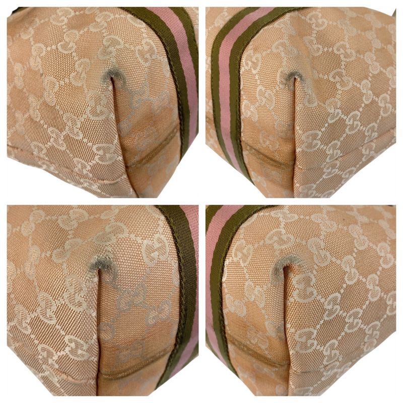 Gucci Sherry Line Pink Ivory GG Canvas Leather 137396 Tote Bag Shoulder Bag