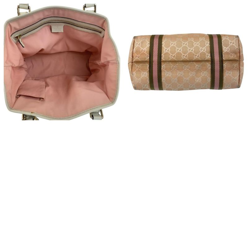 Gucci Sherry Line Pink Ivory GG Canvas Leather 137396 Tote Bag Shoulder Bag