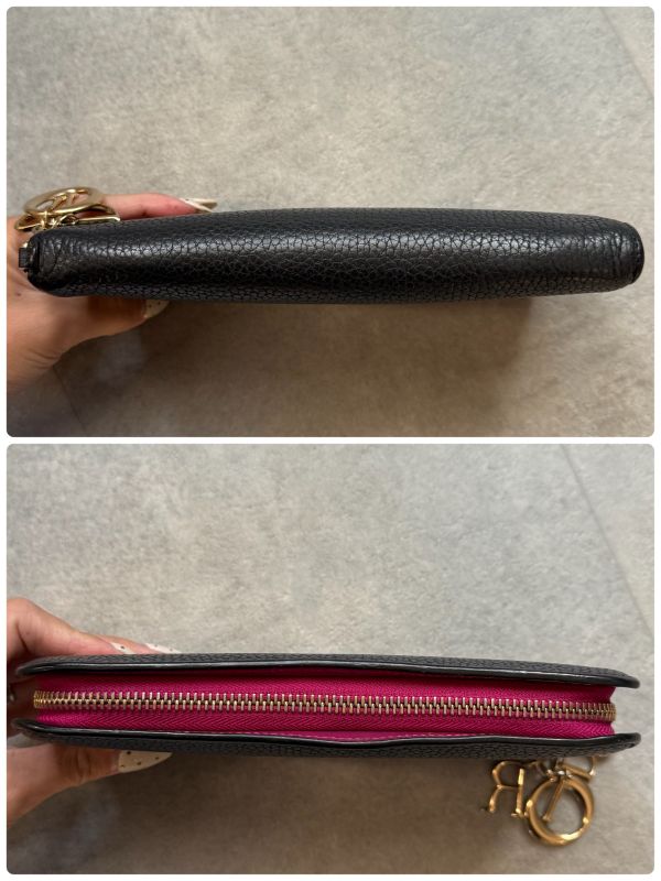 Christian Dior Iss Imo Round Zipper Long Wallet Round Zip Logo Charm Black Pink