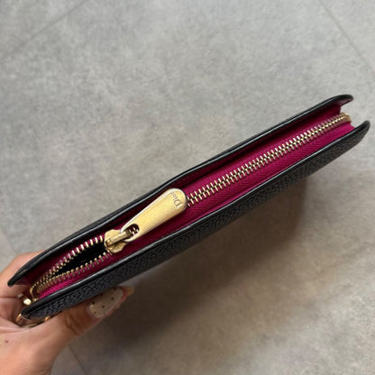 Christian Dior Iss Imo Round Zipper Long Wallet Round Zip Logo Charm Black Pink